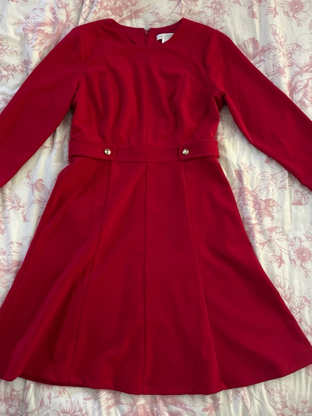 London Times Bright Red Midi Dress with 3/4 Sleeves